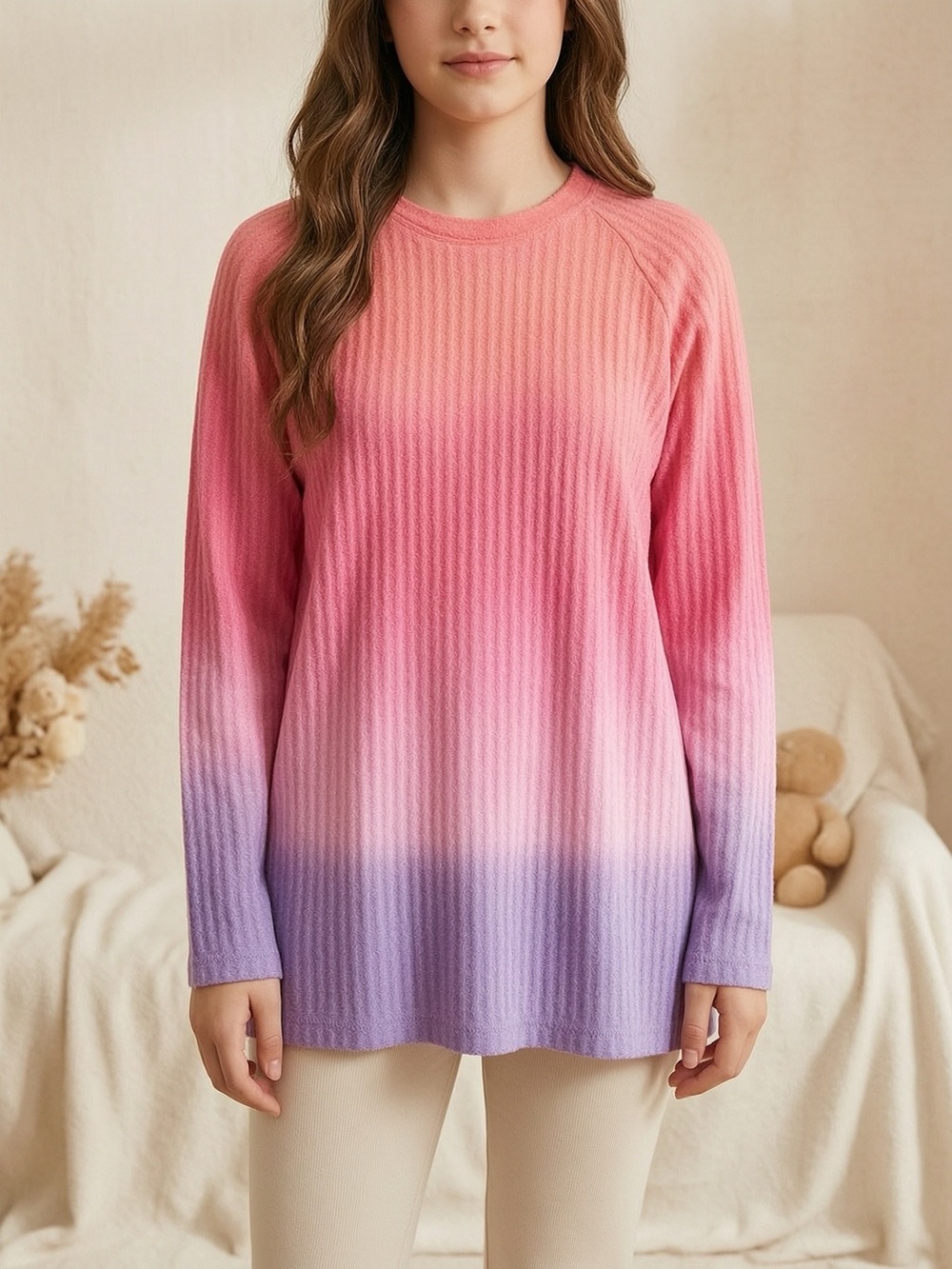 Place Pink to Lavender Ombre Waffle Long Sleeve Tee
